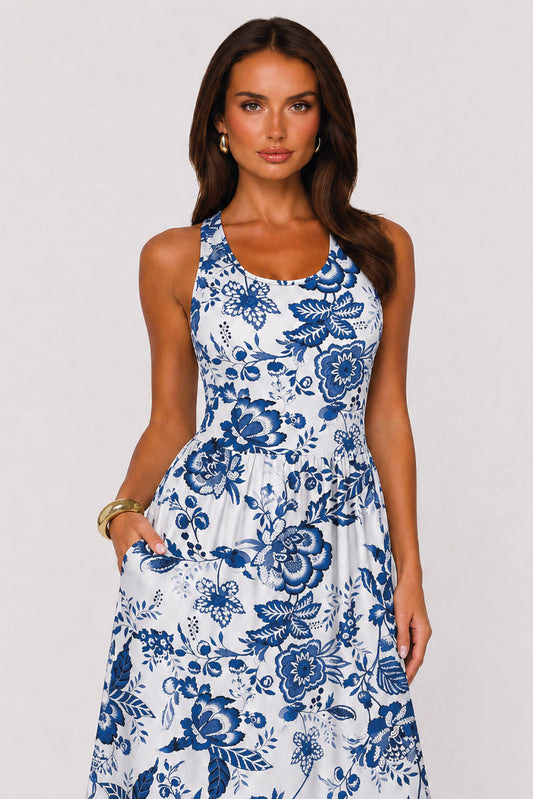 Blue Floral Midi Dress
