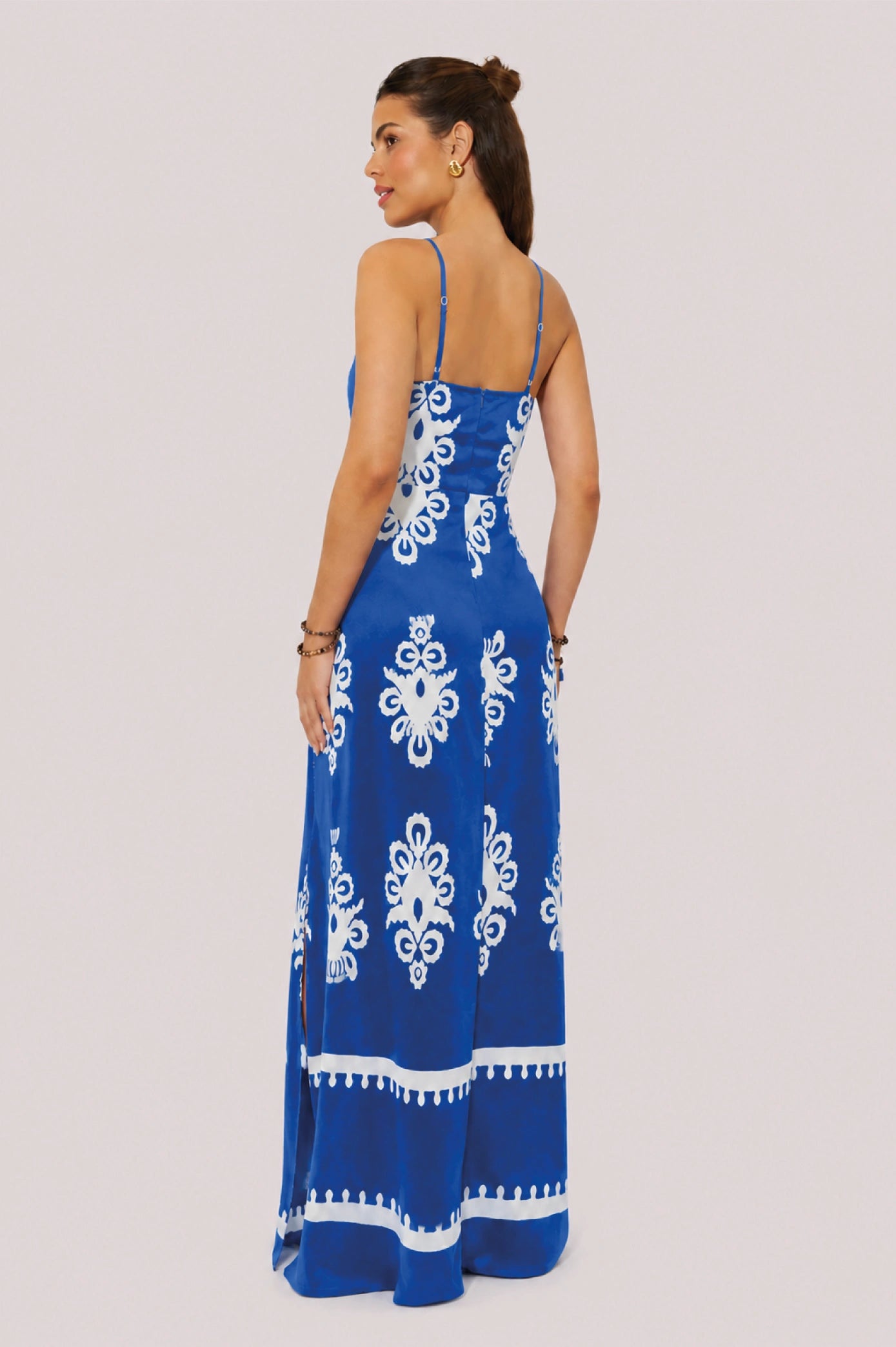 Blue Embroidered Halter Maxi